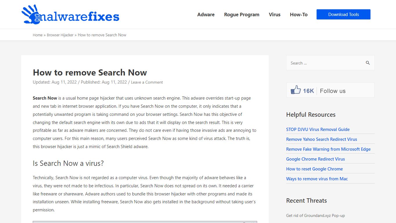 How to remove Search Now - MalwareFixes